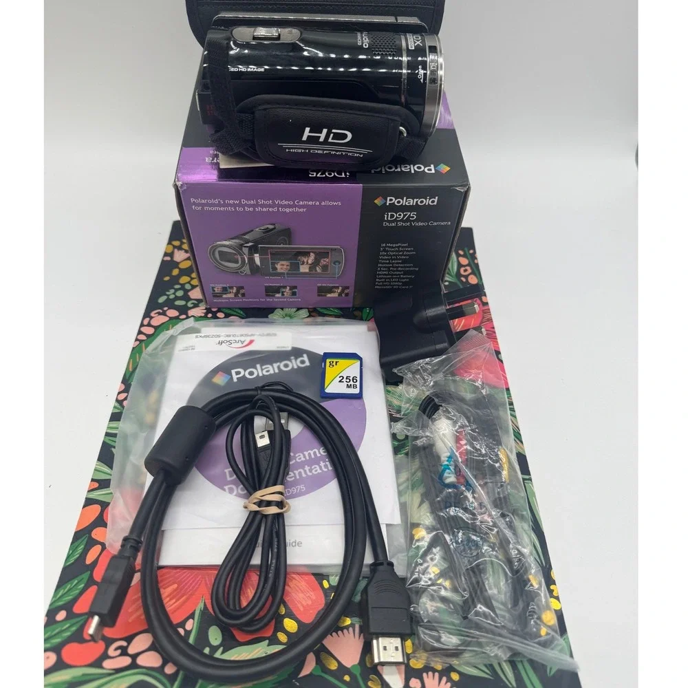 Polaroid iD975 Dual Shot Video Camera 1080p HD 10x Optical Zoom Black Camcorder